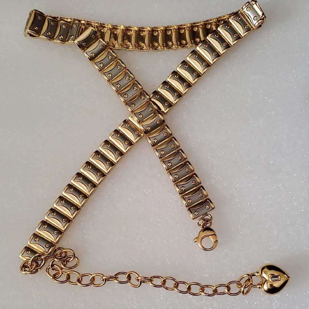 Gold and Gray Heart Charm Metal Belt Total Length 39